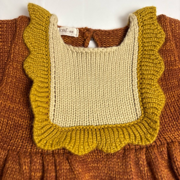 Beautiful Rust Knit Baby Dress with Ruffle Collar - Picture 3 of 7